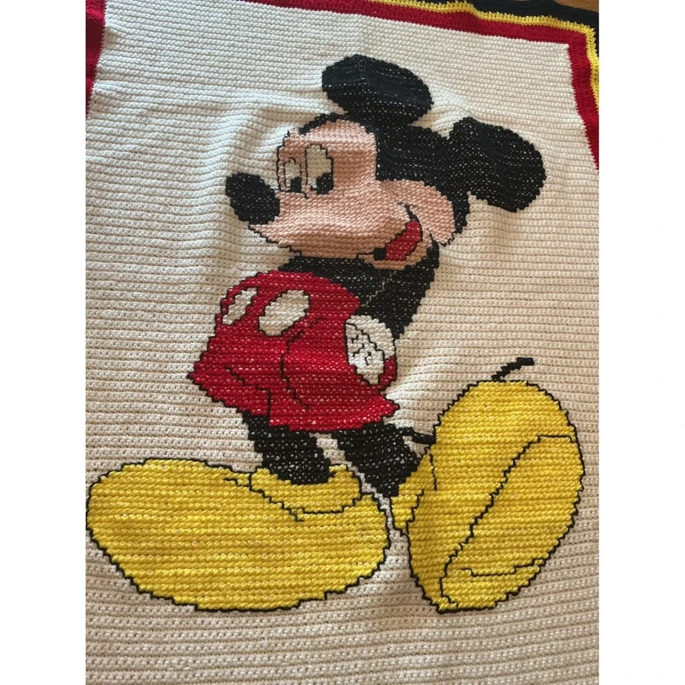 Handmade Mickey Mouse Crochet Blanket Afghan Disney Red Yellow Black 47x41